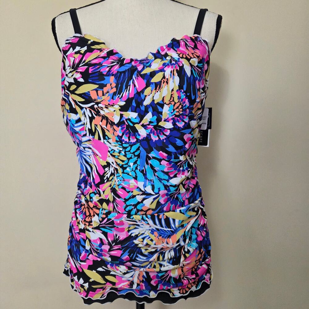 NWT Island Escape Mariposa 14 Tankini Swimwear Ruffle Underwire Adjustable